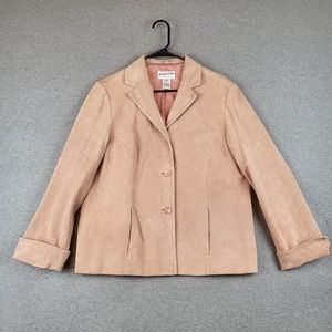 Pendleton Blazer Womens Large Pink Leather Notch Lapel Collar Long Sleeve Preppy